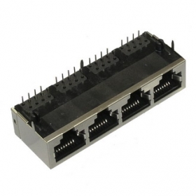 TJ9-10P8-04, Линейка сетевых (LAN) розеток на плату 1x4 (RJ45)